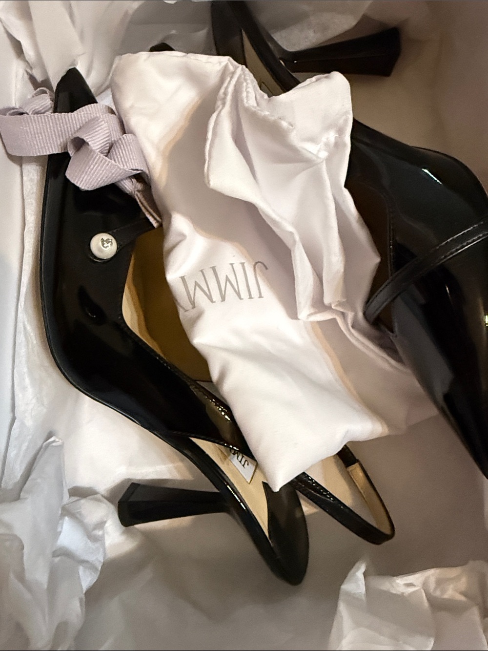 Jimmy Choo Women's Black Amita 85 Black Patent Nappa Leather Slingbacks Size 37